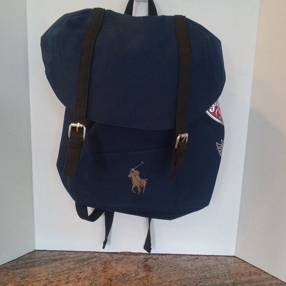 NEW Polo By Ralph Lauren Canvas Navy Backpack Pony NWT Large Knapsack Straps - Picture 1 of 4